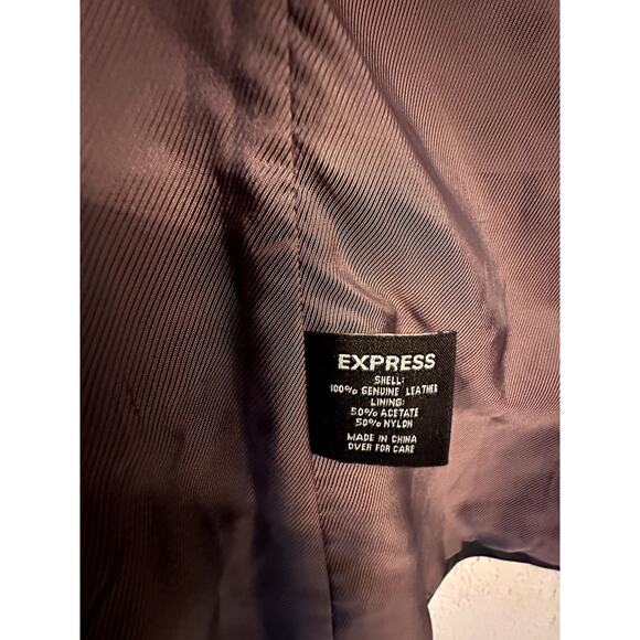 Y2K Express Genuine Leather Jacket Size 4 – Black Moto Zip, Vintage 2000s - Picture 5 of 5